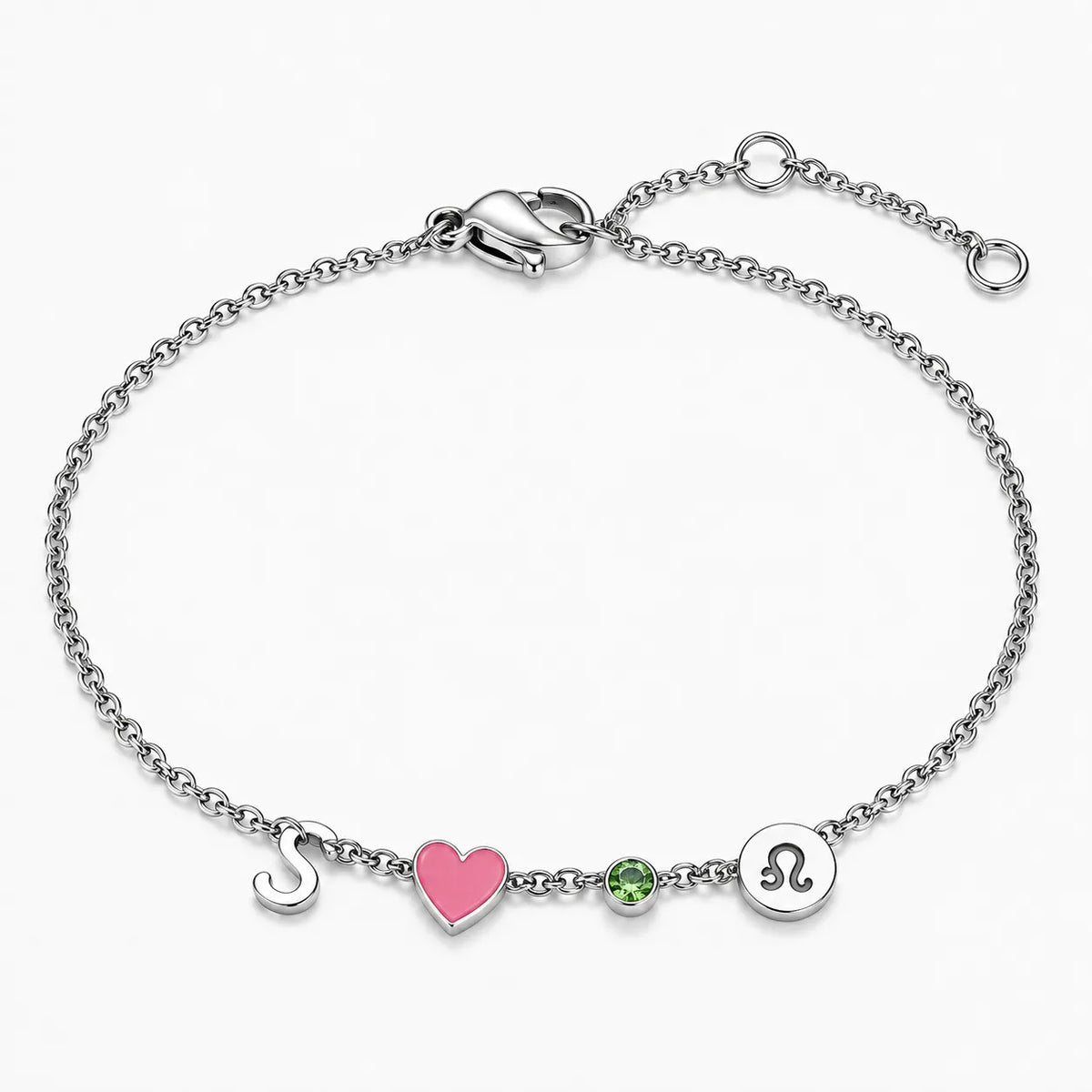 Bracelet avec initiale, pierre de naissance et signe du zodiaque
