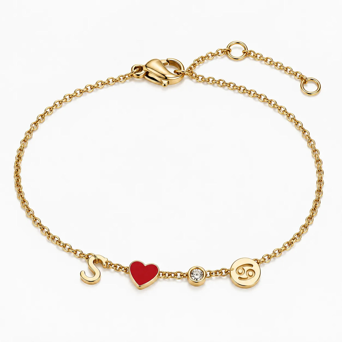 Bracelet avec initiale, pierre de naissance et signe du zodiaque