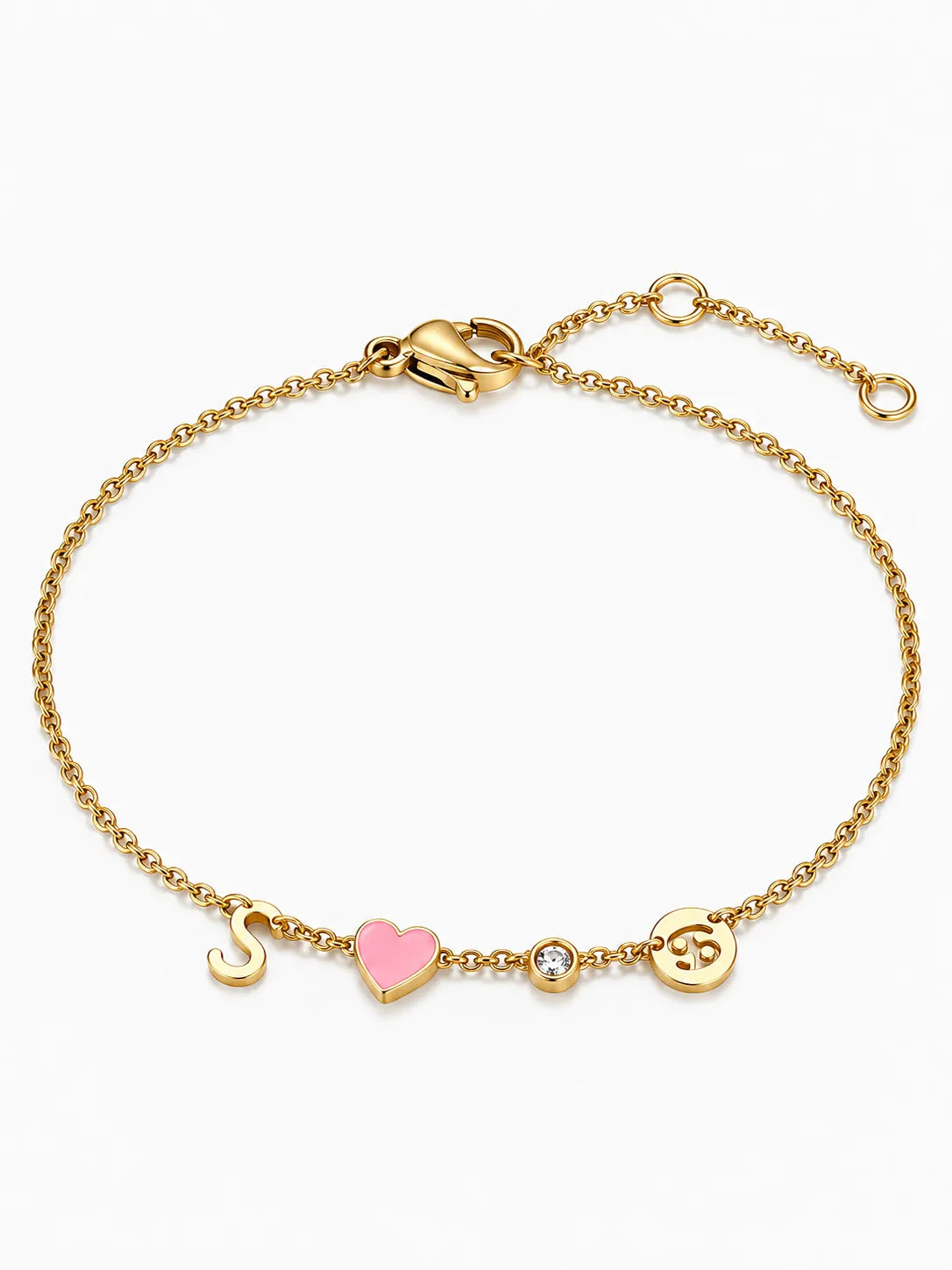 Bracelet avec initiale, pierre de naissance et signe du zodiaque