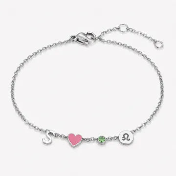 Bracelet avec initiale, pierre de naissance et signe du zodiaque